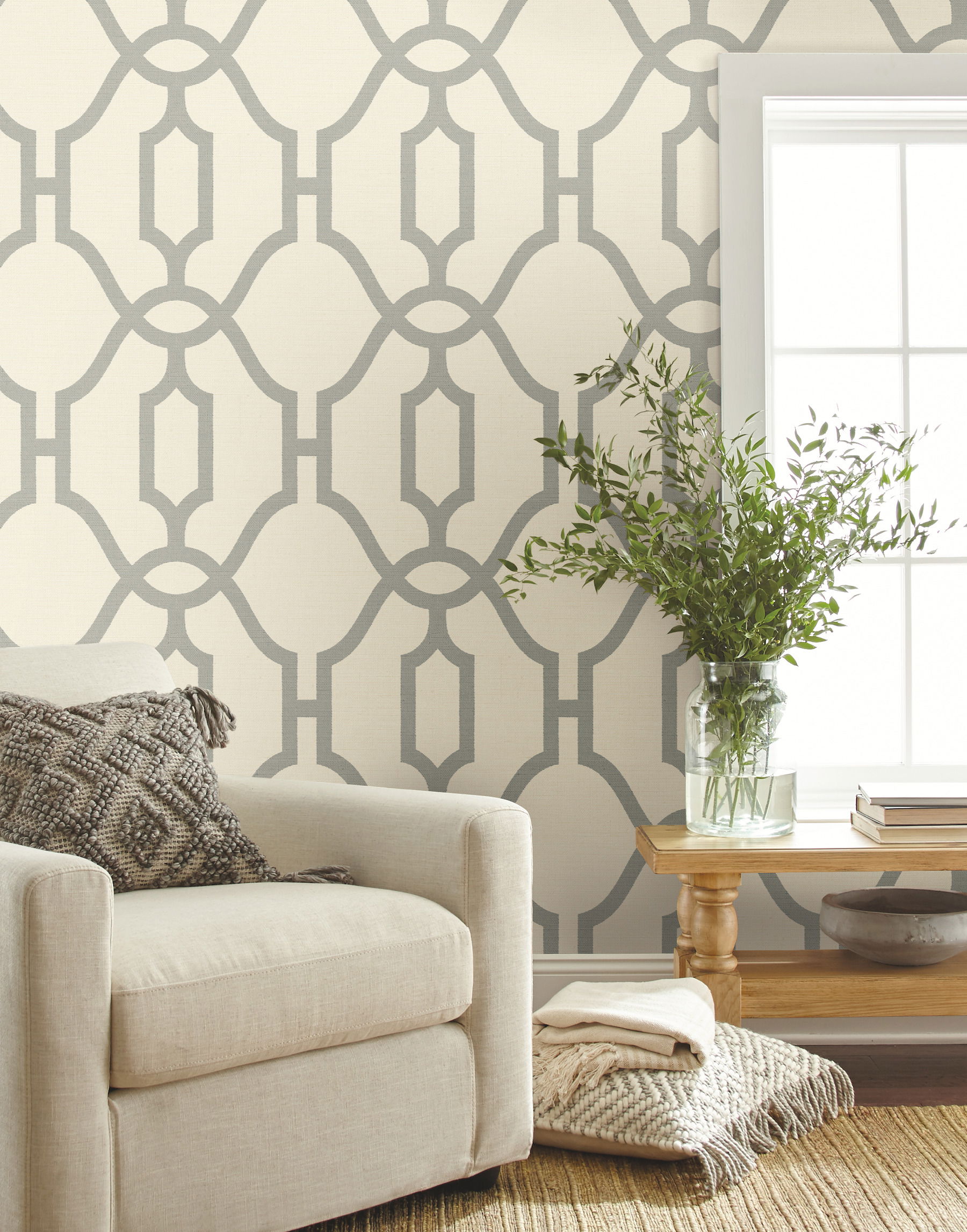 Woven Trellis Quarry Grey Wallpaper large image 
