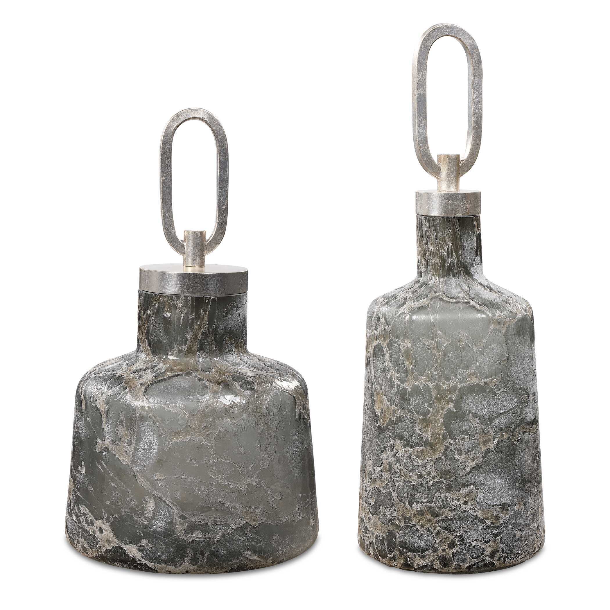 Storm Art Glass Bottles Set/2, Decorative by Uttermost, 6.25" width x 17.5" height x 6.25" depth View 1