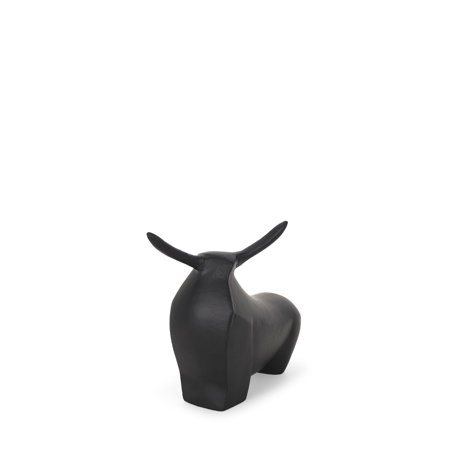 Radu Small Matte Black Metal Bull Decorative Object, by Mercana, 9.5" length x 3.25" width x 7.75" height View 1