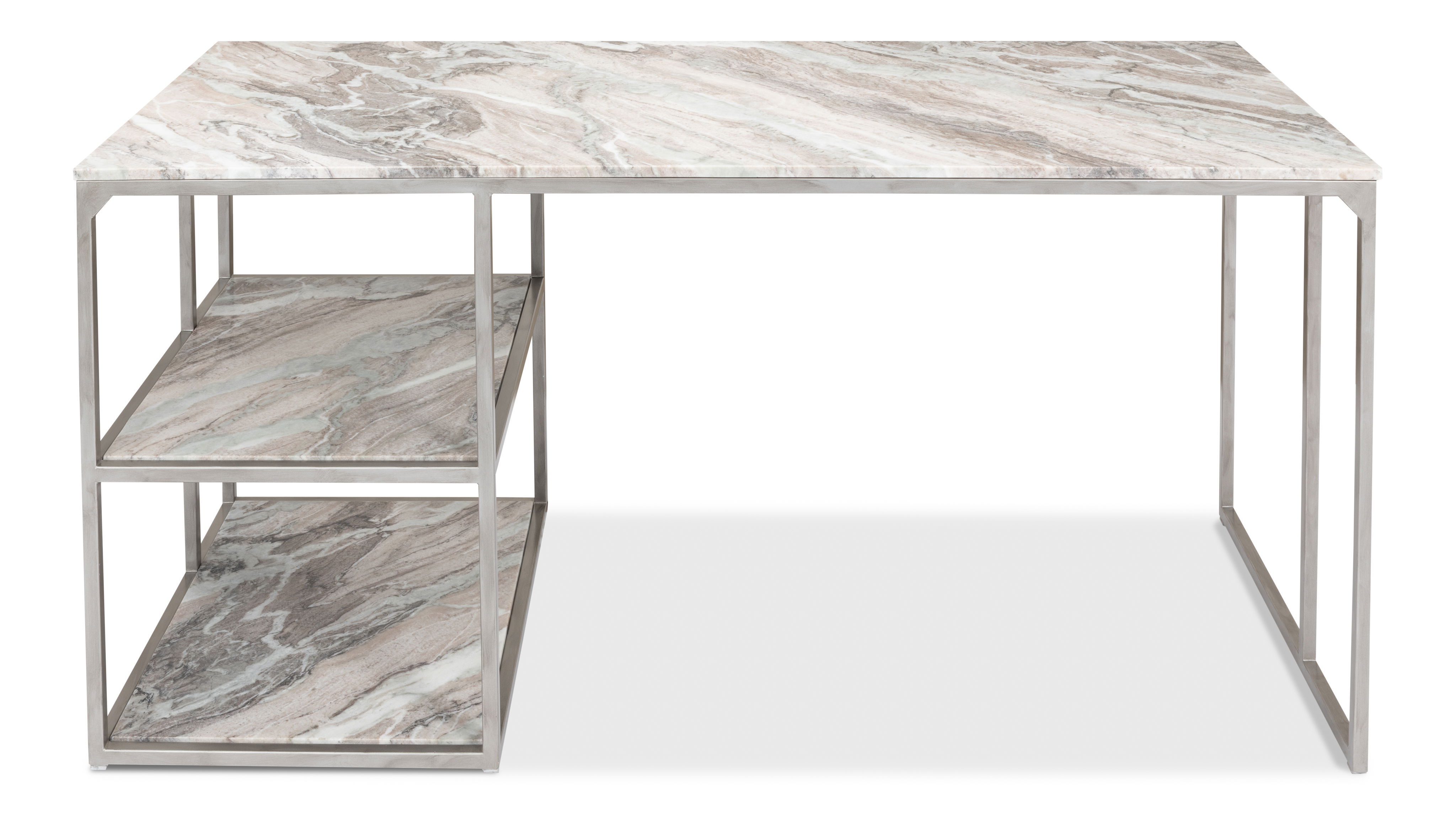 Open Desk With Shelves, Marble Top, by Sarreid, 62" length x 26" width x 29" height View 9