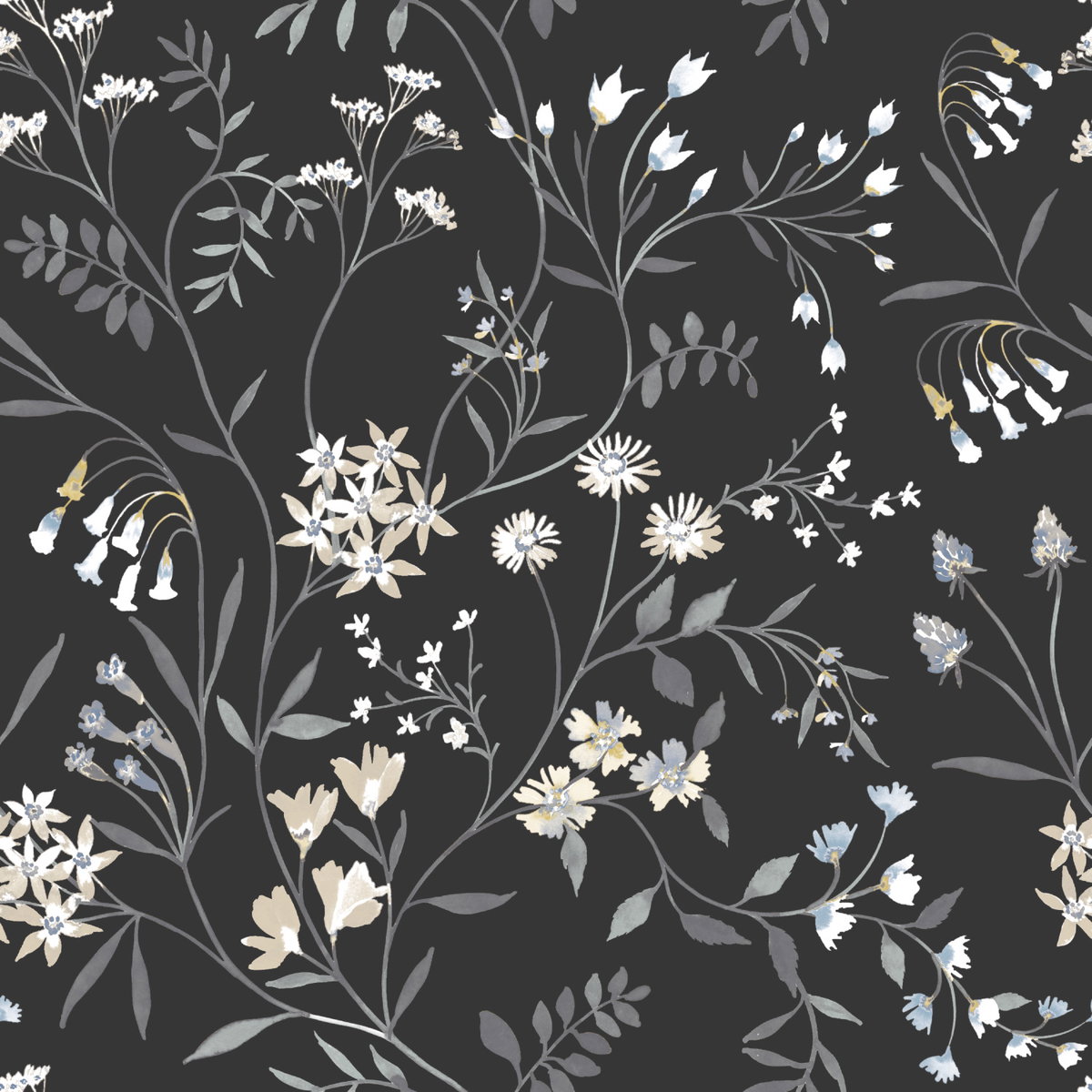 Meadow Mix Black Peel & Stick Wallpaper, by York Wall, 18' length x 1'8.5" width x 0.02" depth