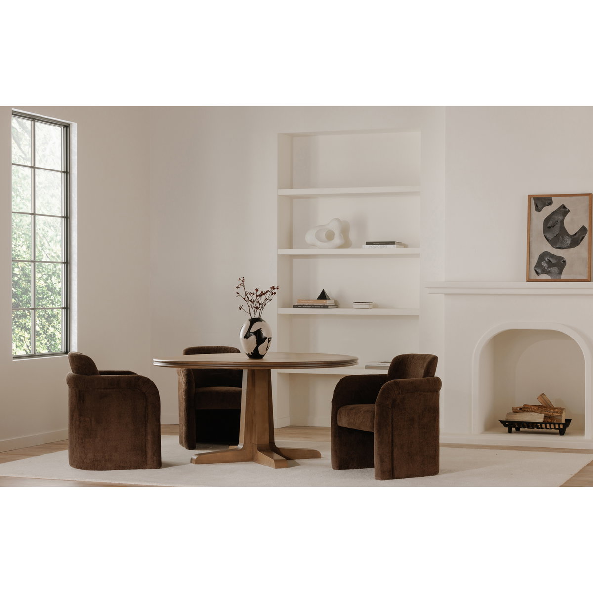 Mesto Rolling Dining Chair Dark Brown, by Moe's Home, 26" width x 32.5" height x 25.6" depth View 13