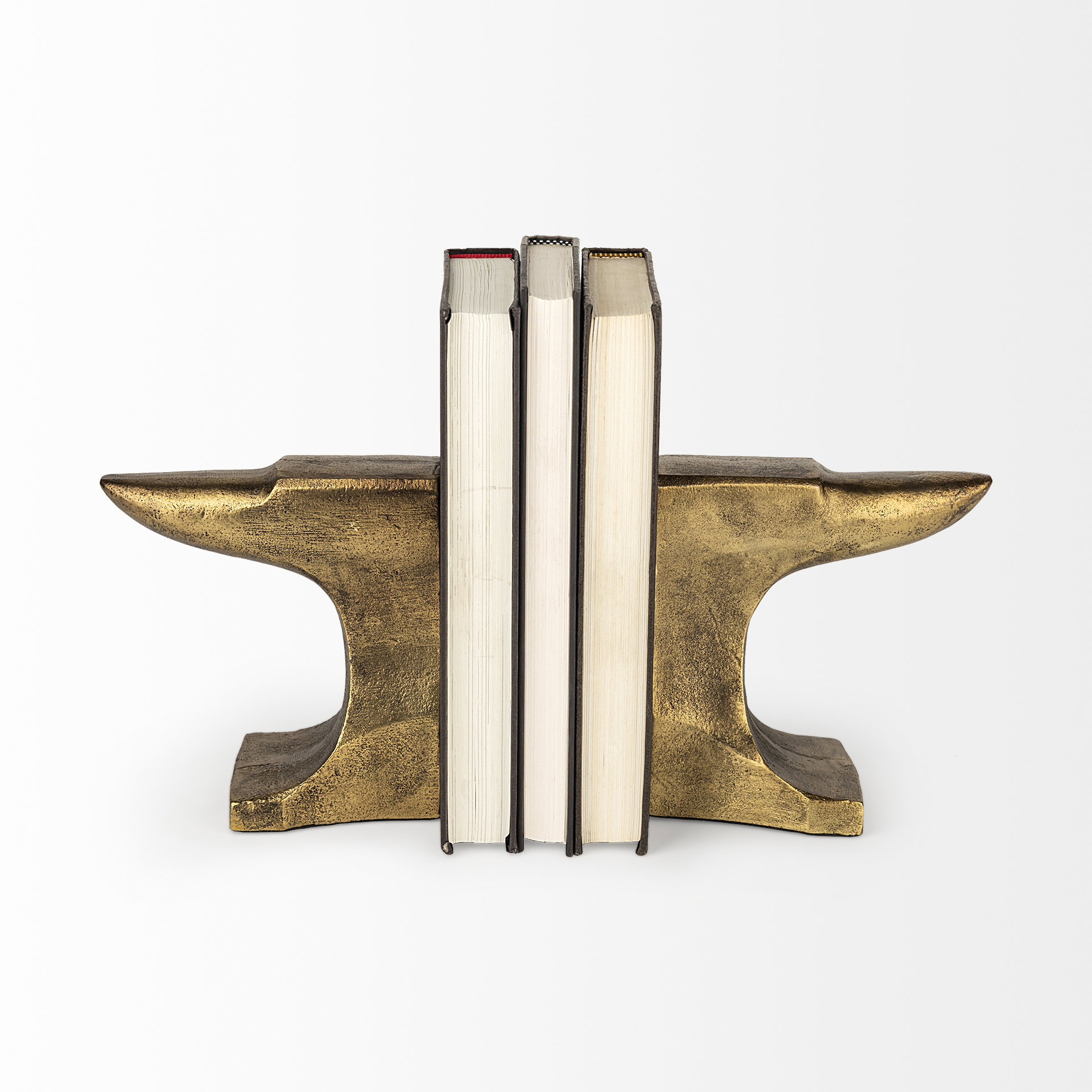Anvilia (Set of 2) 12L x 3W Gold Anvil Shaped Bookends, by Mercana, 11.81" length x 3.54" width x 6.3" height View 3