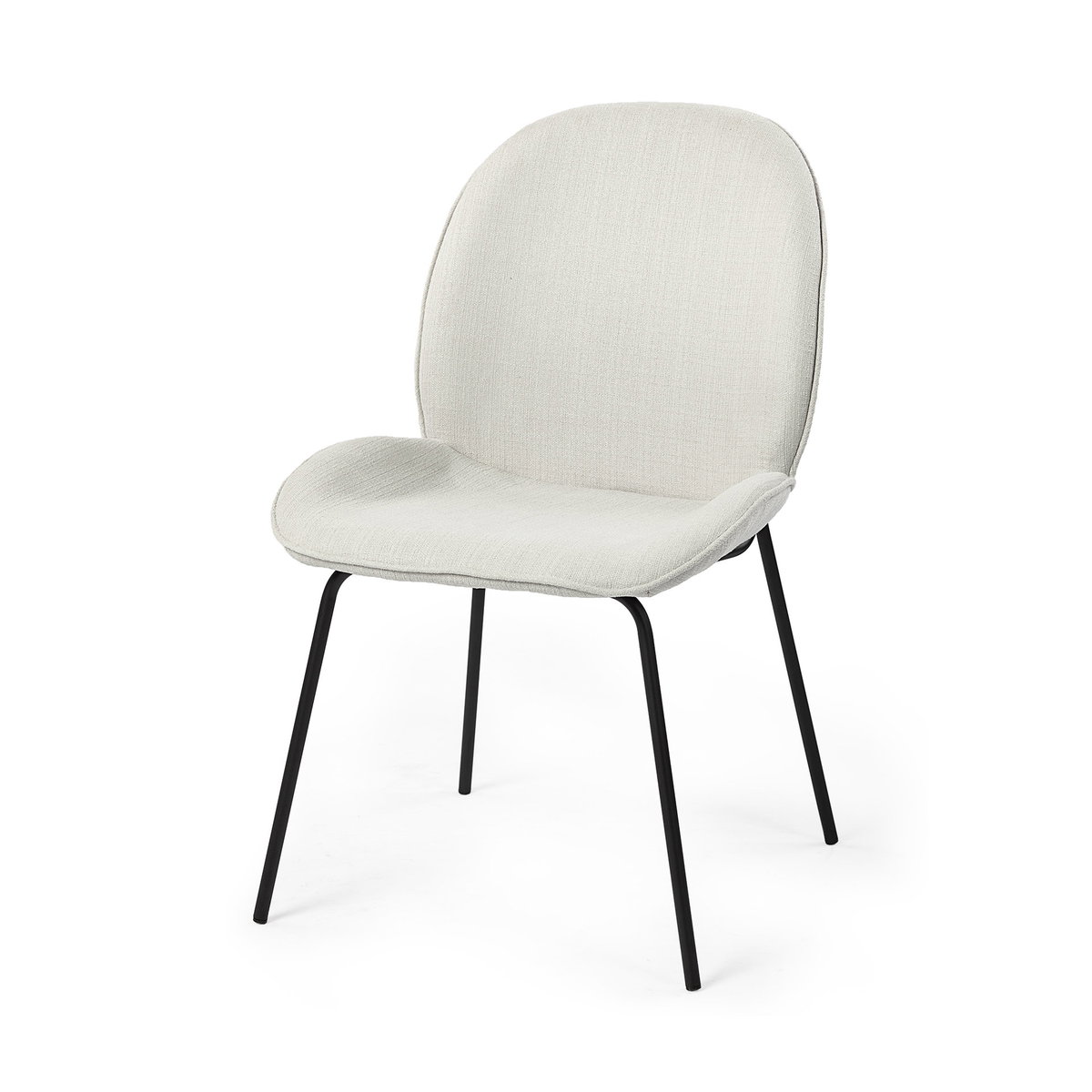 Inala Curved Back Dining Side Chair | White Fabric with Black Metal, Dining Chair by Mercana, 21.26" length x 25.59" width x 34.25" height View 1