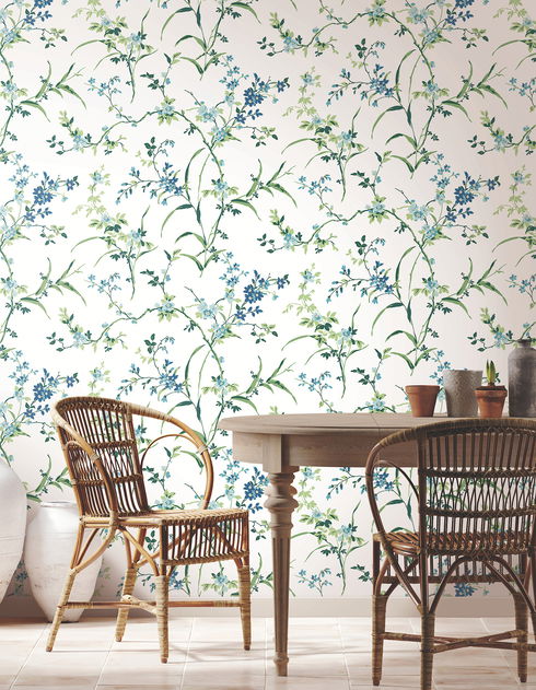 Blossom Branches White & Blue Wallpaper