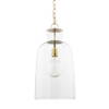 Sadah Tall Clear Blown Glass with Gold Metal Pendant Light, by Mercana, 11.25" length x 11.25" width x 21" height thumbnail 1