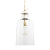 Sadah Tall Clear Blown Glass with Gold Metal Pendant Light, by Mercana, 11.25" length x 11.25" width x 21" height thumbnail 1