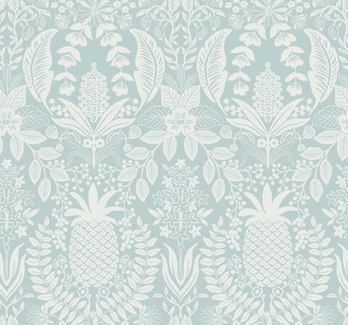 Pineapple Damask Light Blue Wallpaper