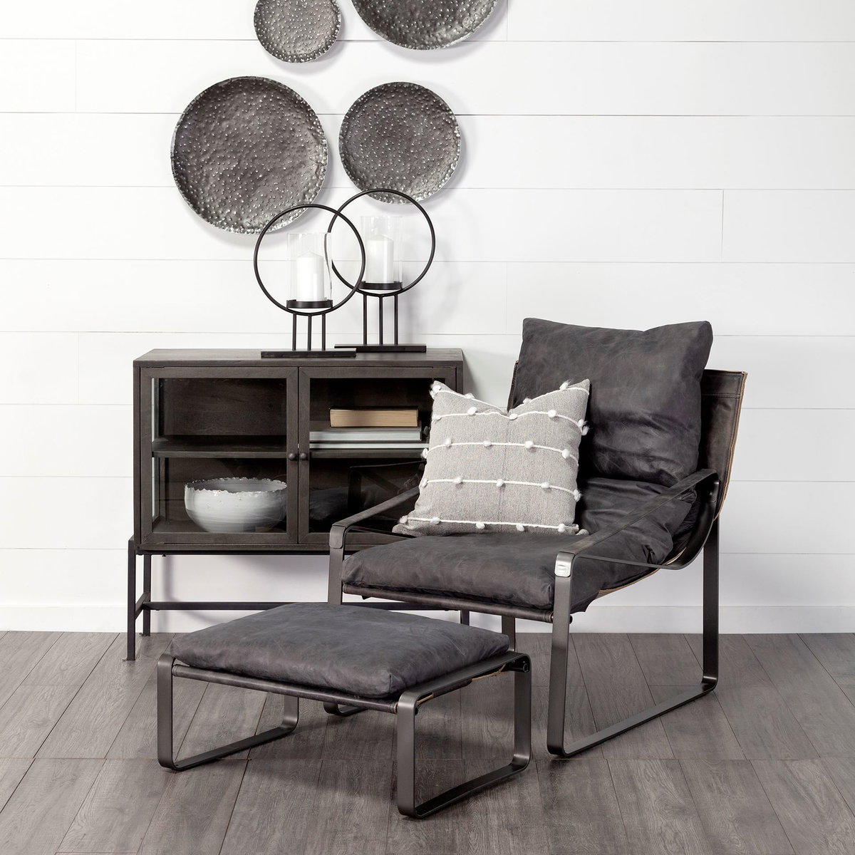 Arelius  36L x 18W Black-Brown Wood, Black Metal Base with 2 Glass Doors Accent Cabinet, Cabinets & Chest by Mercana, 36" length x 18" width x 32" height View 3