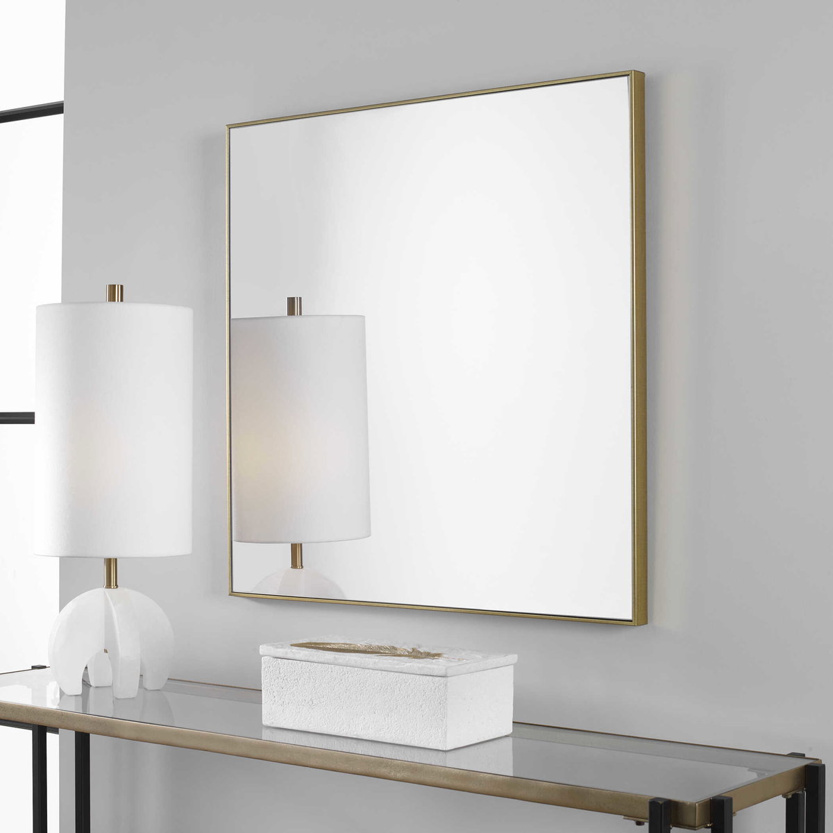 Alexo Gold Square Mirror, by Uttermost, 28.5" width x 28.5" height x 1.25" depth View 4