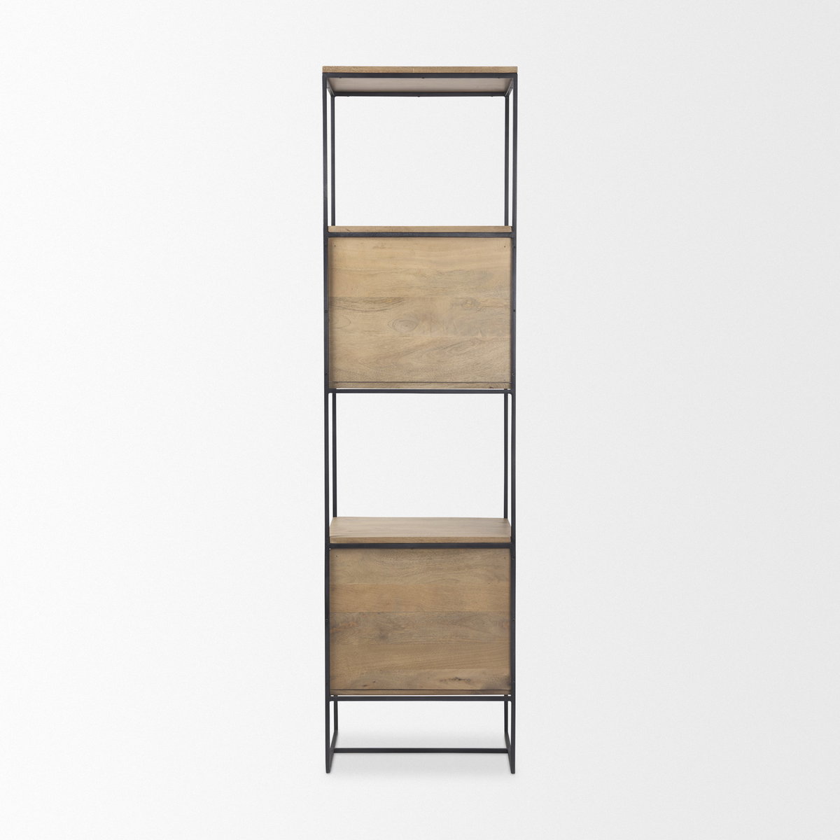 Morris 19.75 L x 15.0W x 72.5H Beige Wood with Black Metal Frame 4-Tier Shelving Unit, Shelving & Bookcase by Mercana, 19.75" length x 15" width x 72.5" height View 6