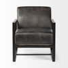 Stamford Black Genuine Leather Seat with Wood Back, Metal Frame Accent Chair, by Mercana, 24.41" length x 31.89" width x 28.94" height thumbnail 6
