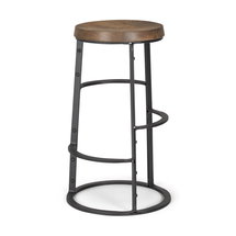 Online Designer Kitchen Neo 26.3" Seat Height Brown Wood Seat Black Metal Frame Stool