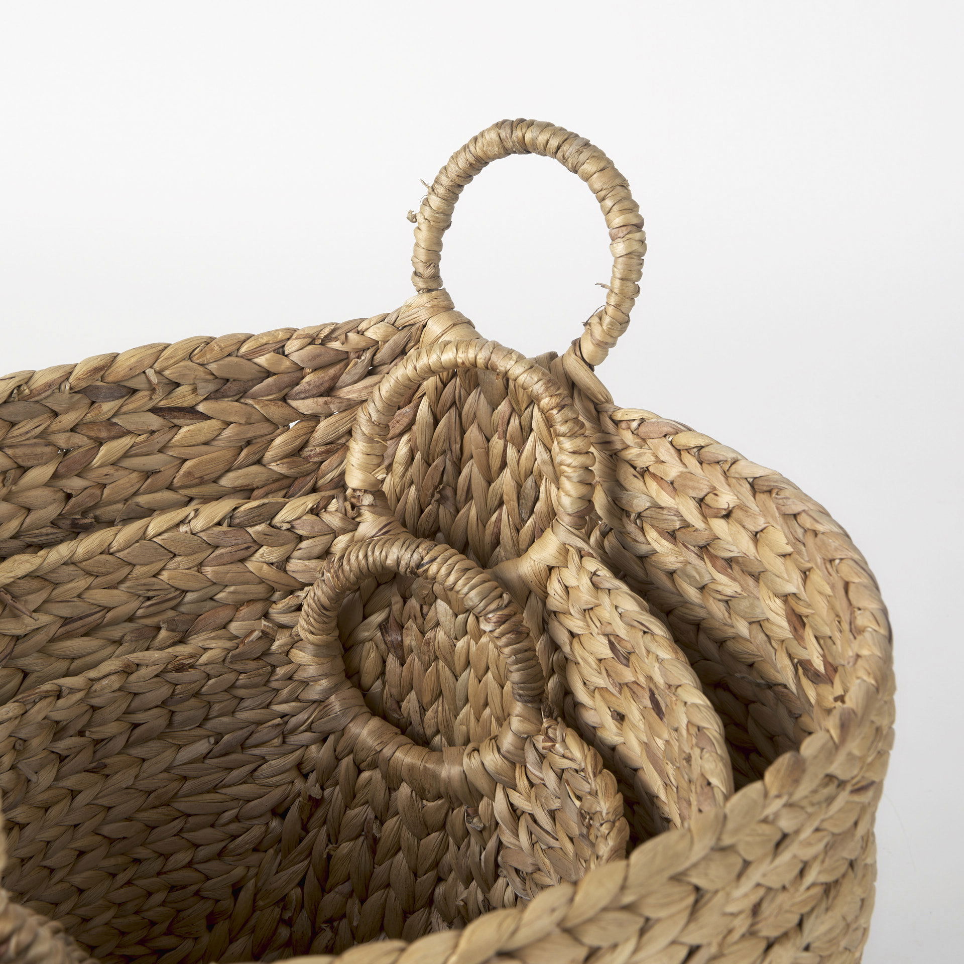 Sivan  (Set of 3) Light Brown Water Hyacinth Round Basket with Handles large image 