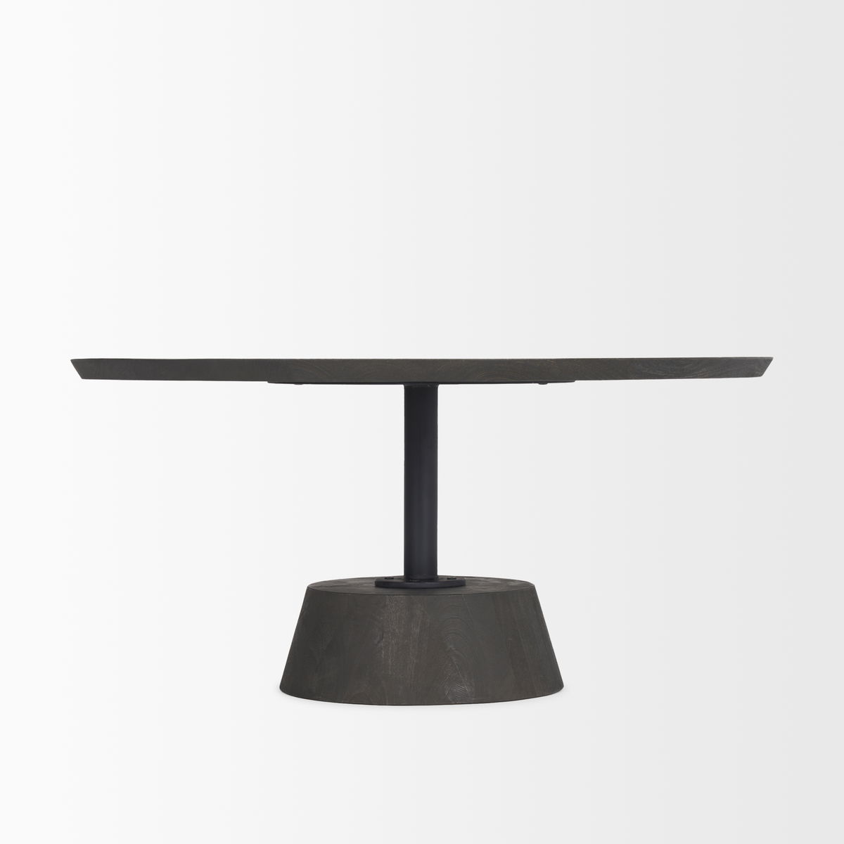 Maxwell 34' Dark Brown Wood with Black Metal Pedestal Base Round Coffee Table, by Mercana, 34" length x 34" width x 16" height View 6