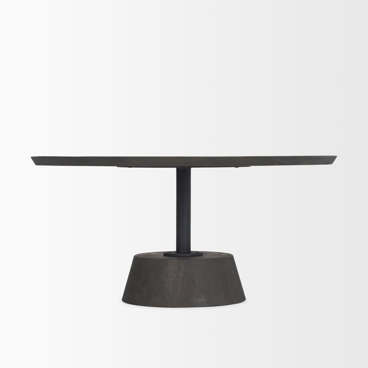 Maxwell 34L x 34W x 16H Dark Brown Wood with Black Metal Pedestal Base Round Coffee Table, by Mercana, 34" length x 34" width x 16" height View 6
