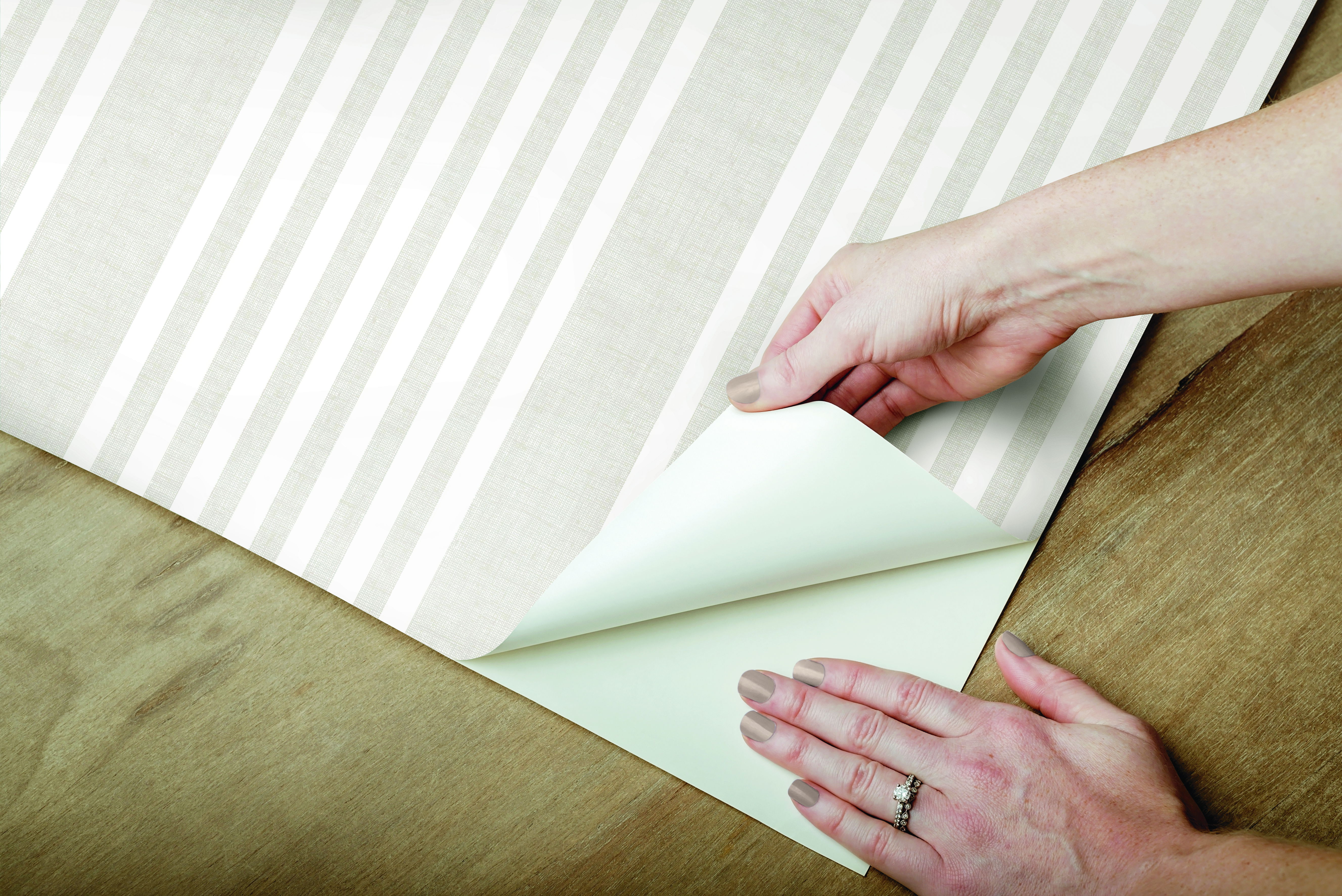 French Linen Stripe Off White Peel & Stick Wallpaper large image 