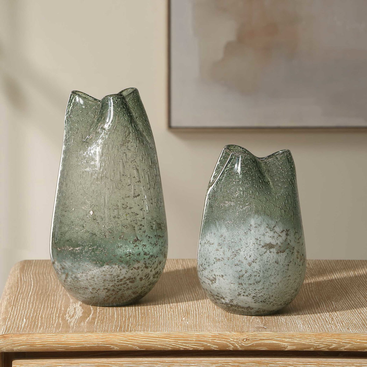Chianti Seeded Glass Vases Set/2, by Uttermost, 4.5" width x 12" height x 7" depth View 3