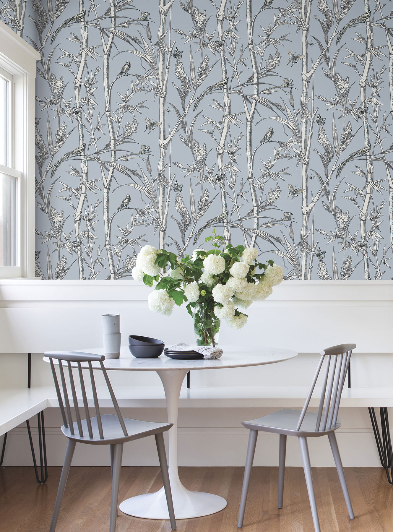 Bambou Toile Sky Blue Wallpaper, by York Wall, 27' length x 2'3" width x 0.02" depth View 2