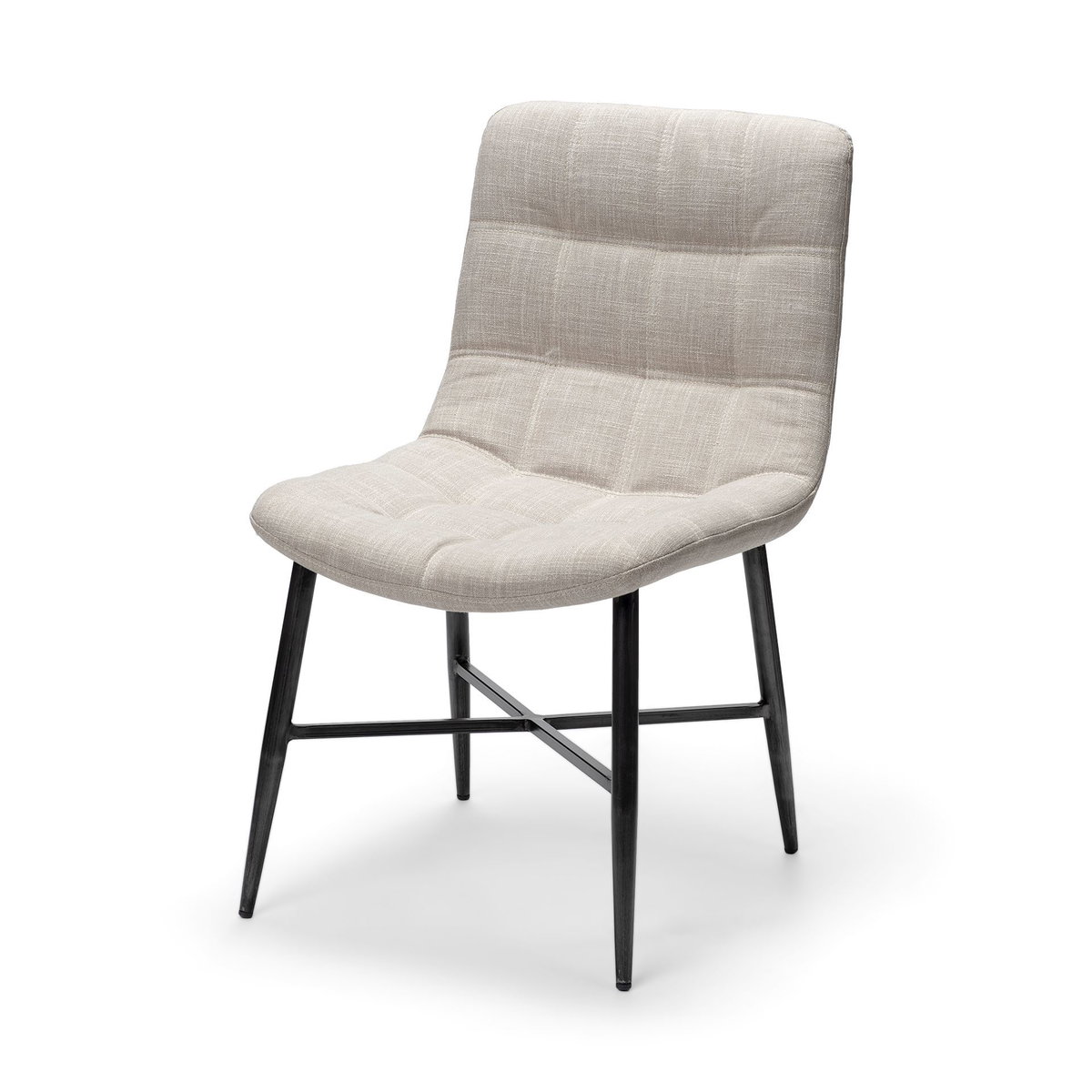 Barrow Solid Back Dining Side Chair | Beige Fabric with Black Metal, Dining Chair by Mercana, 19.75" length x 24" width x 34" height View 1