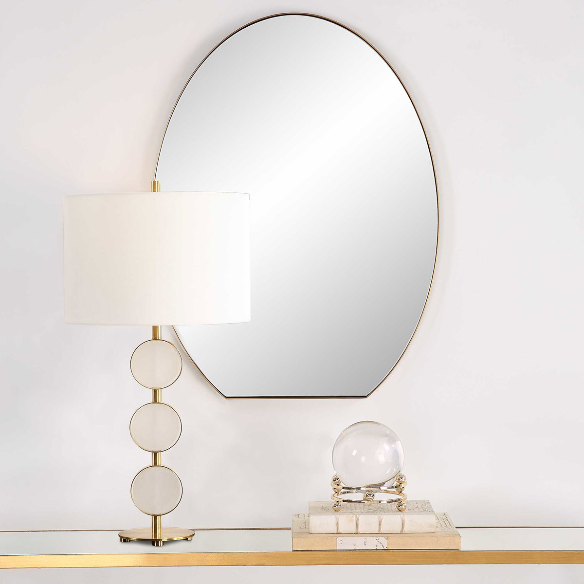 Cabell Brass Oval Mirror, by Uttermost, 24" width x 32" height x 1" depth View 4