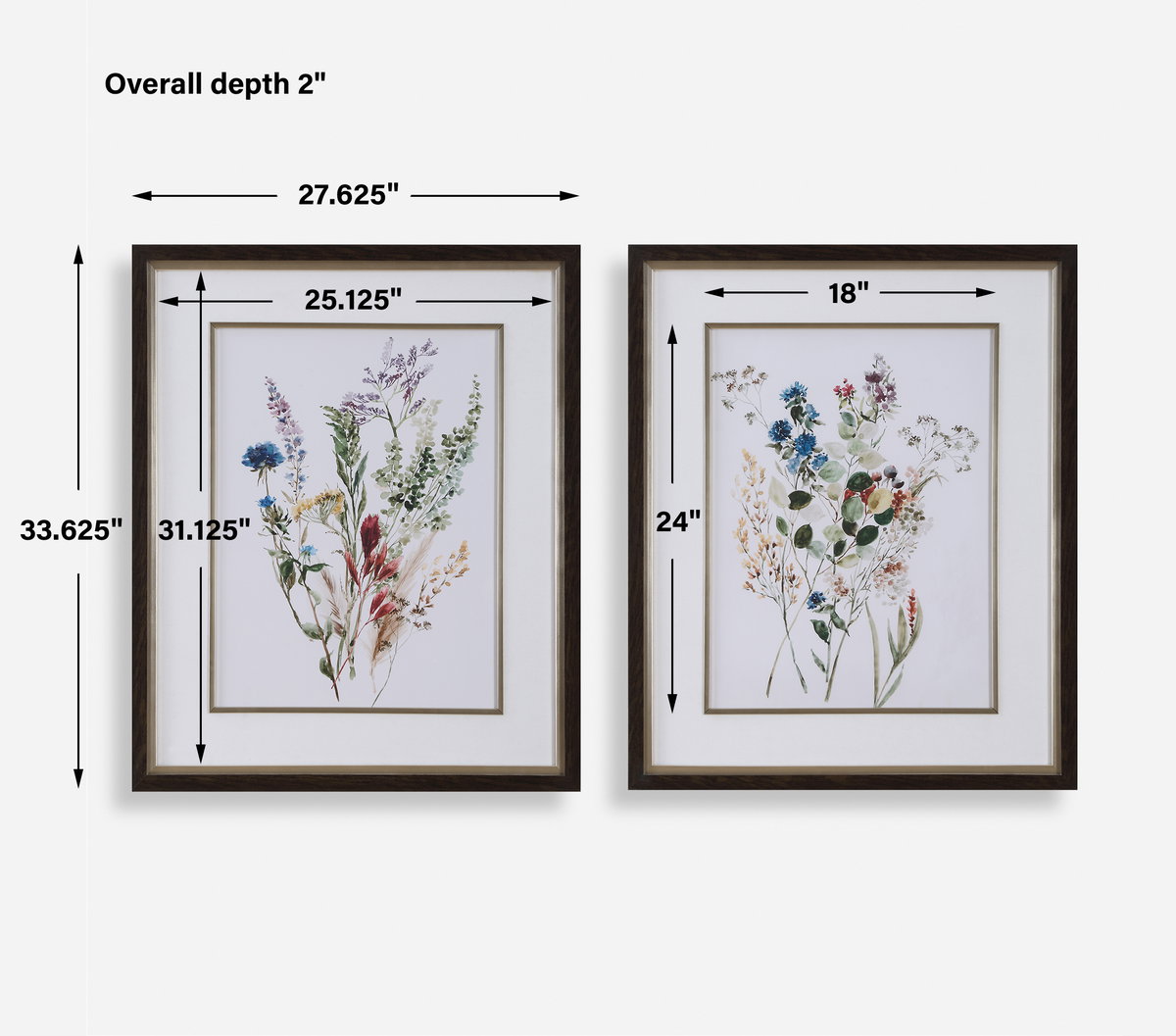 Delicate Flowers Framed Prints Set/2, by Uttermost, 2'3.62" width x 2'9.62" height x 2" depth View 3