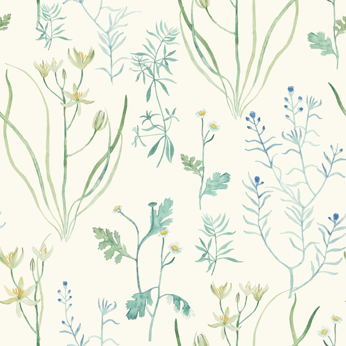 Alpine Botanical White Wallpaper, by York Wall, 33' length x 1'8.5" width x 0.02" depth