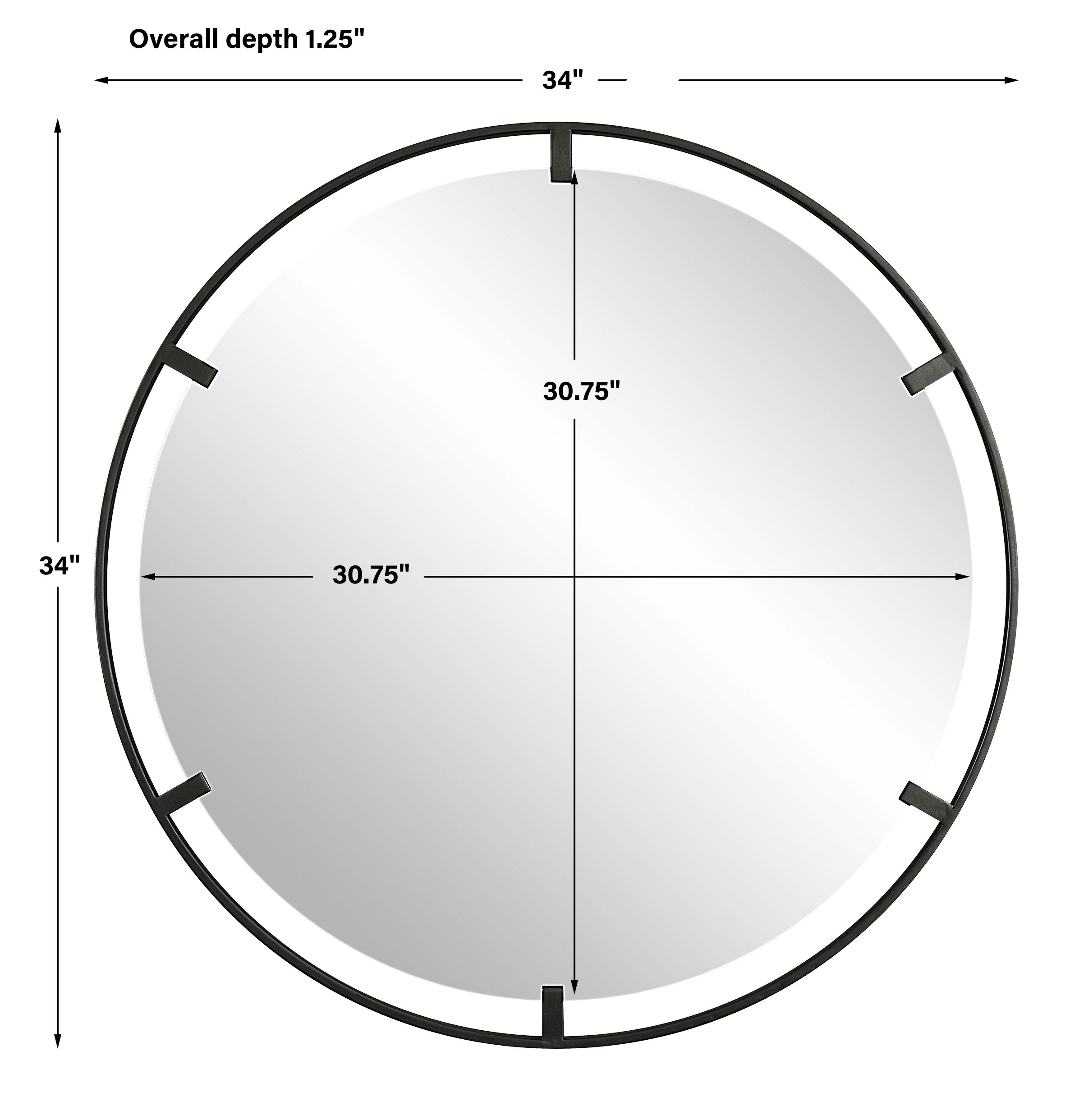 Cashel Round Iron Mirror, by Uttermost, 34" width x 34" height x 1.25" depth View 3