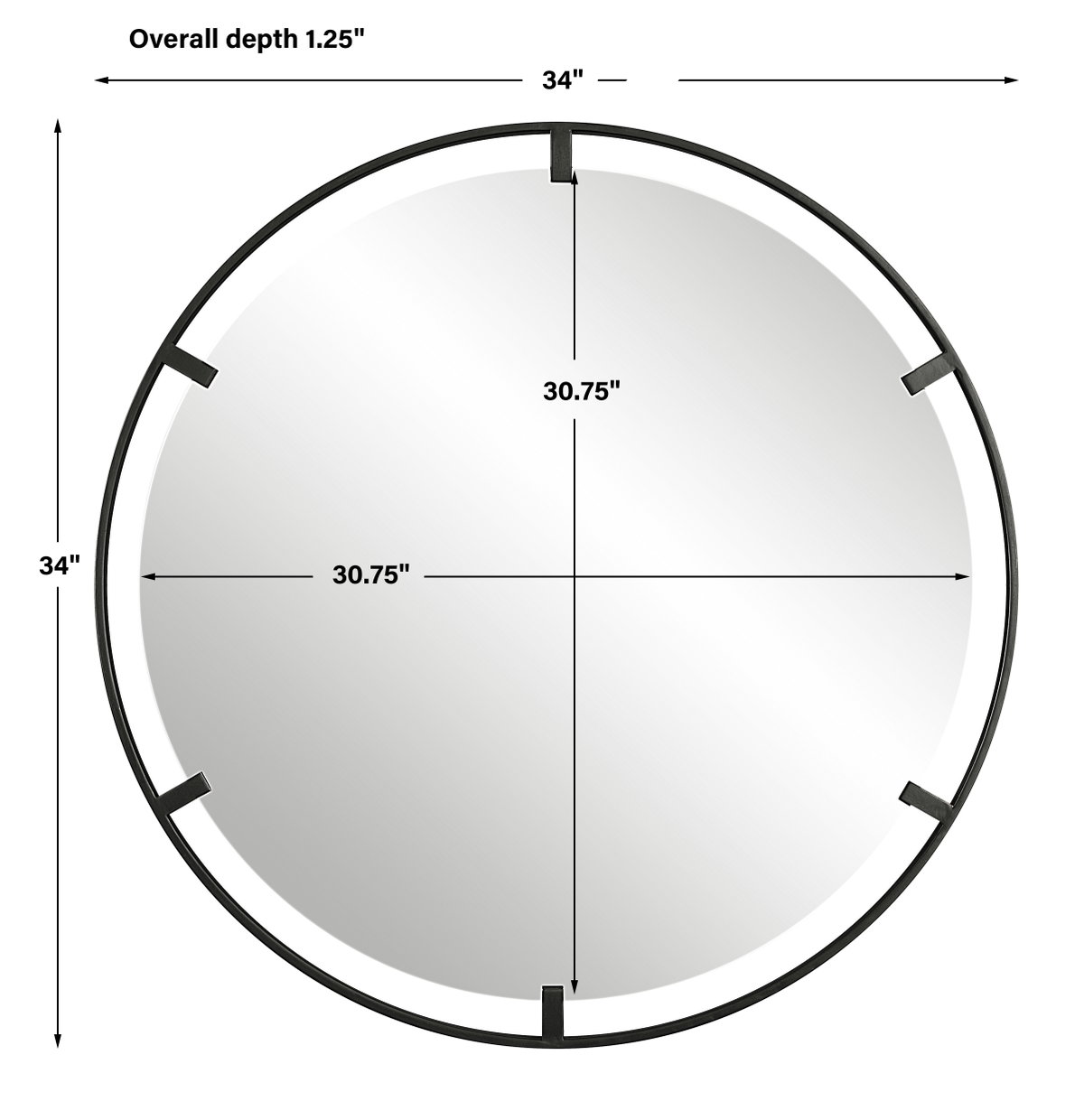 Cashel Round Iron Mirror, by Uttermost, 34" width x 34" height x 1.25" depth View 3