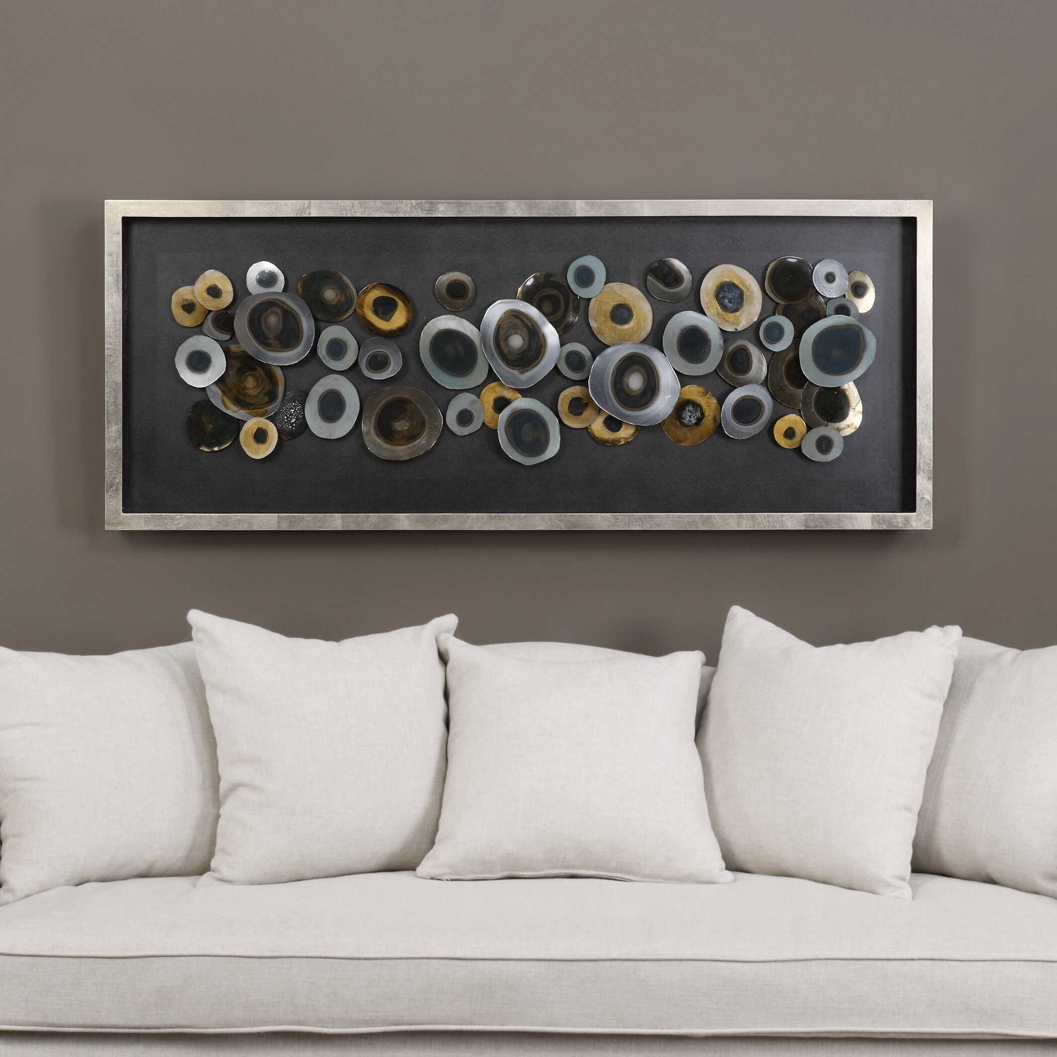 Discs Silver Shadow Box, Sculptural Wall Art by Uttermost, 62" width x 24" height x 2.2" depth View 2