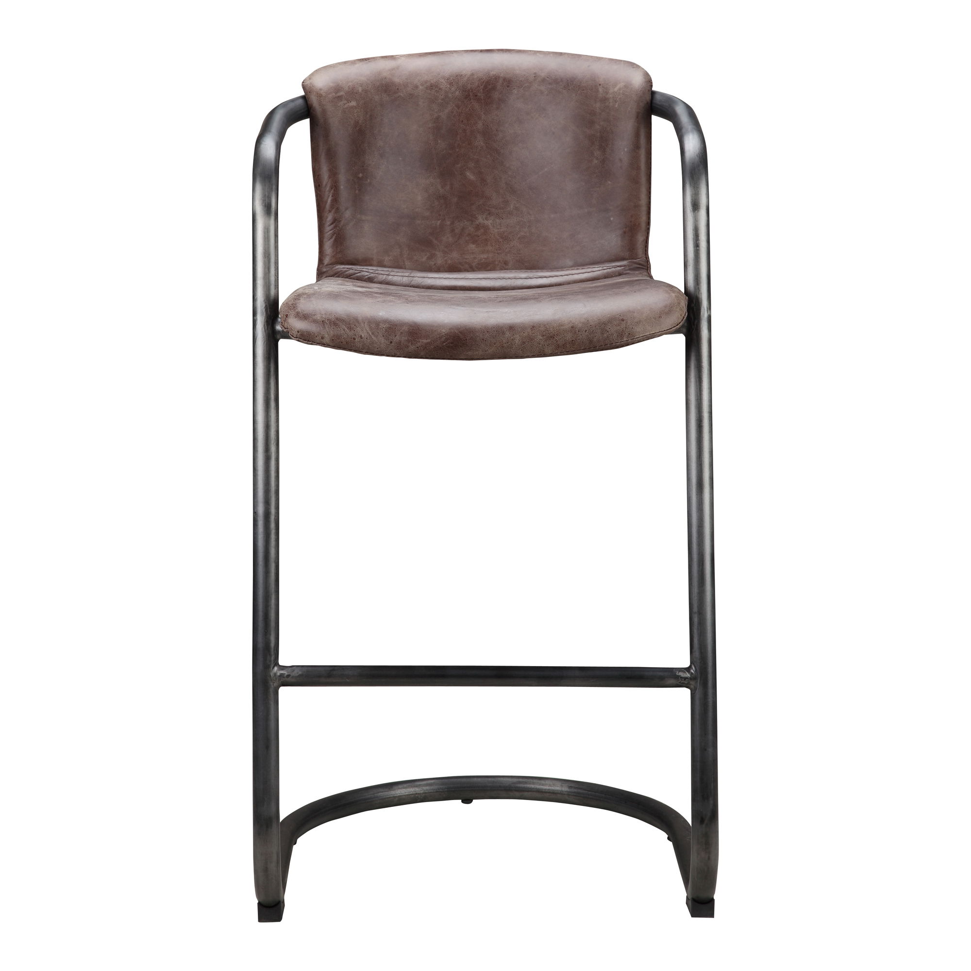 Freeman Barstool Grazed Brown Leather - Set Of Two, Counter & Bar Stool by Moe's Home, 22" width x 40" height x 24" depth View 3