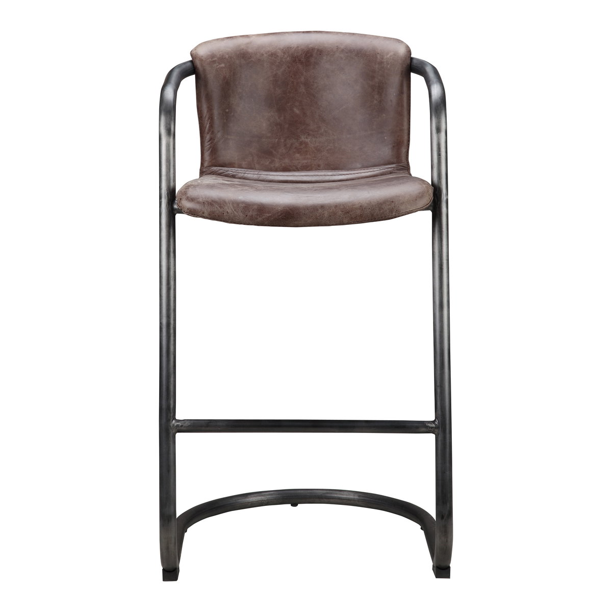 Freeman Barstool Grazed Brown Leather - Set Of Two, Counter & Bar Stool by Moe's Home, 22" width x 40" height x 24" depth View 3