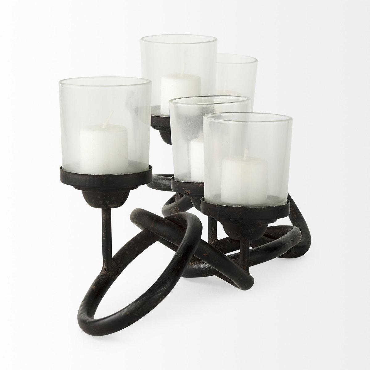 Quito Black Metal Chain-Link Five Candle Table Candle Holder, Candles & Candle Holder by Mercana, 7.68" length x 28" width x 4.69" height View 4