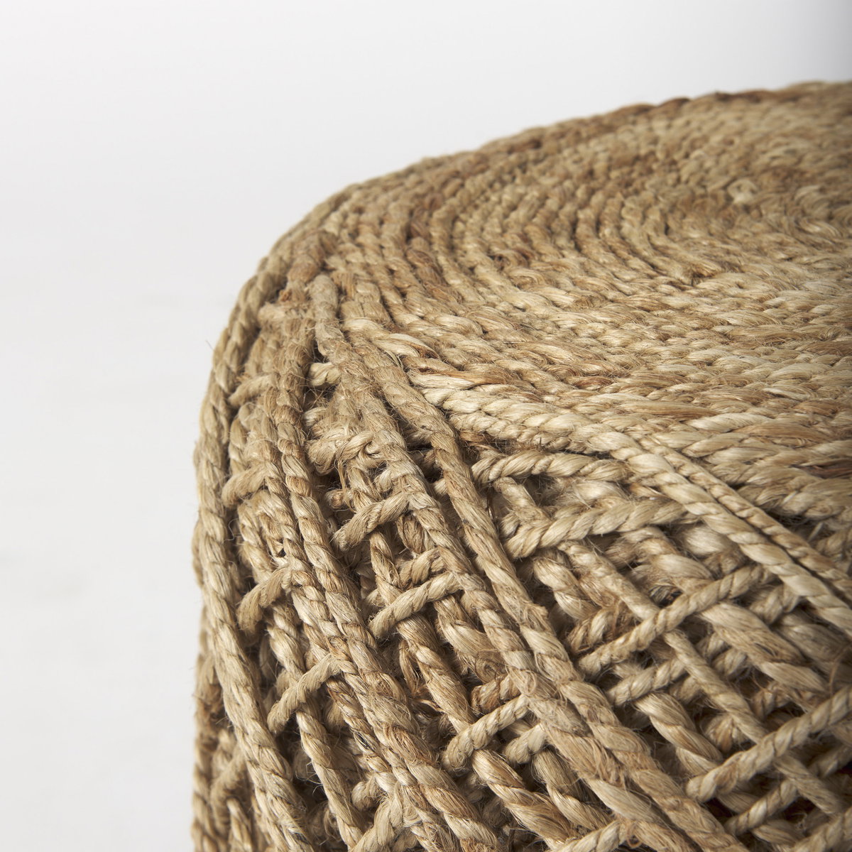 Allium Brown Handwoven Wool Cylindrical Pouf, Ottoman by Mercana, 15.75" length x 15.75" width x 17.75" height View 8
