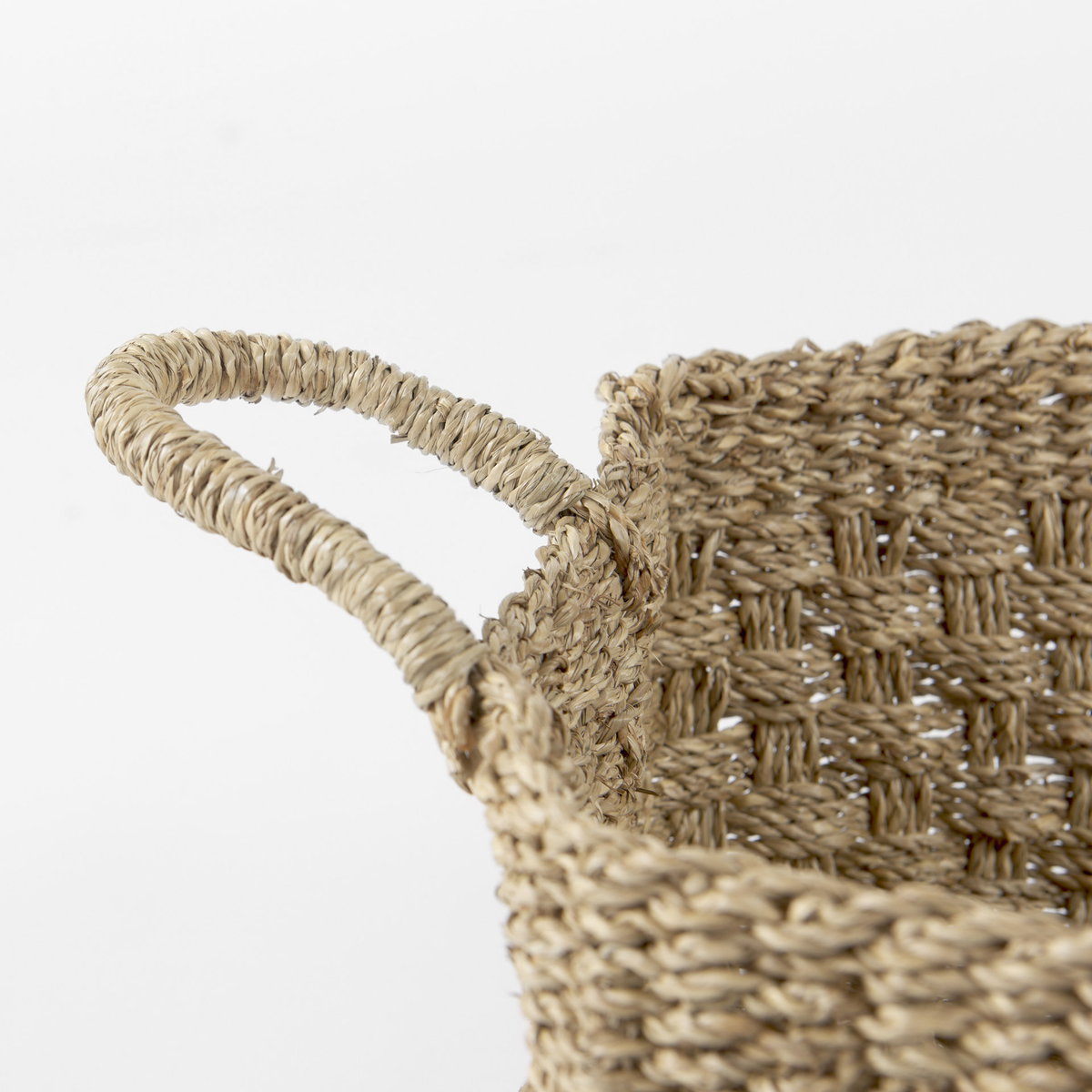 Emra (Set of 3) Light Brown Seagrass Rectangular Basket with Handles, Bins & Basket by Mercana, 17.32" length x 11.81" width x 7.87" height View 6