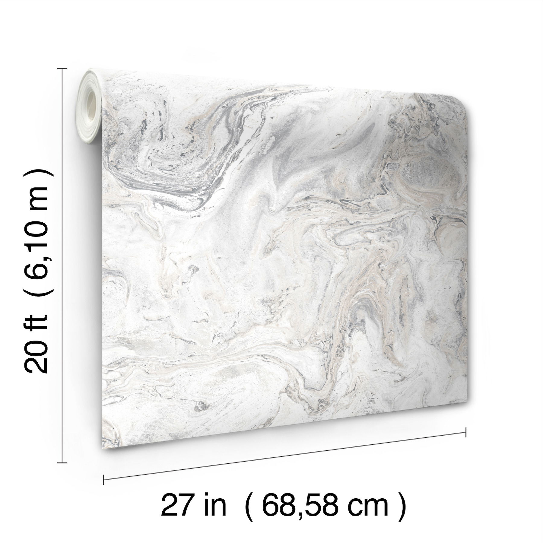 Oil & Marble White & Grey Peel & Stick Wallpaper large image 