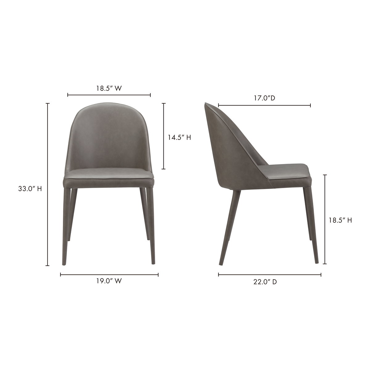 Burton Dining Chair Grey Vegan Leather - Set Of Two, by Moe's Home, 19" width x 33" height x 22" depth View 11