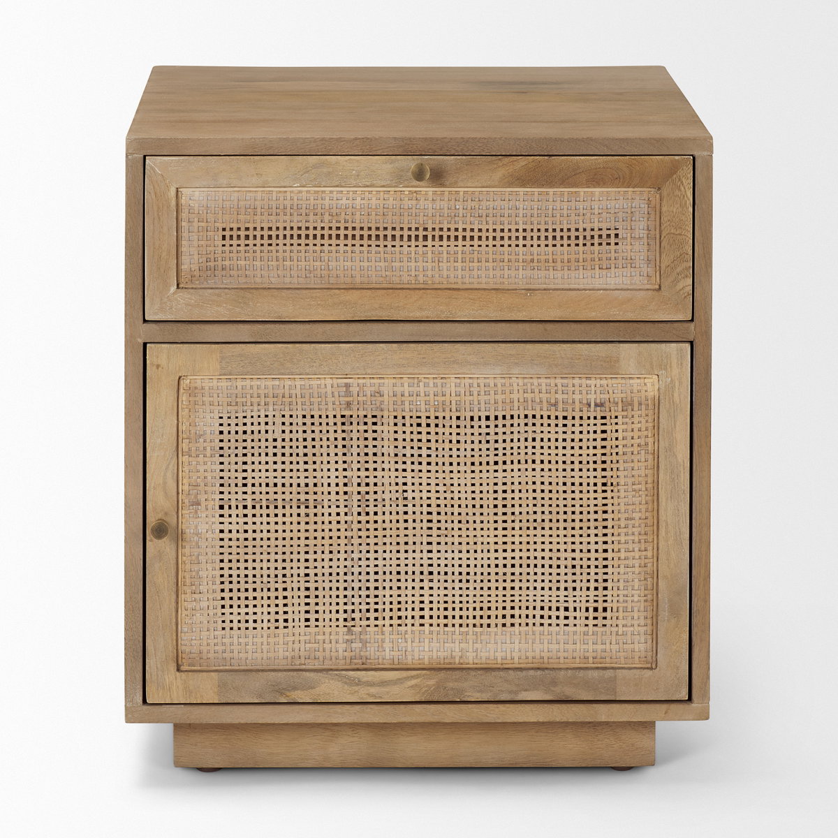 Grier Light Brown Wood with Cane End Table, Side & End Table by Mercana, 19" length x 19" width x 21" height View 3