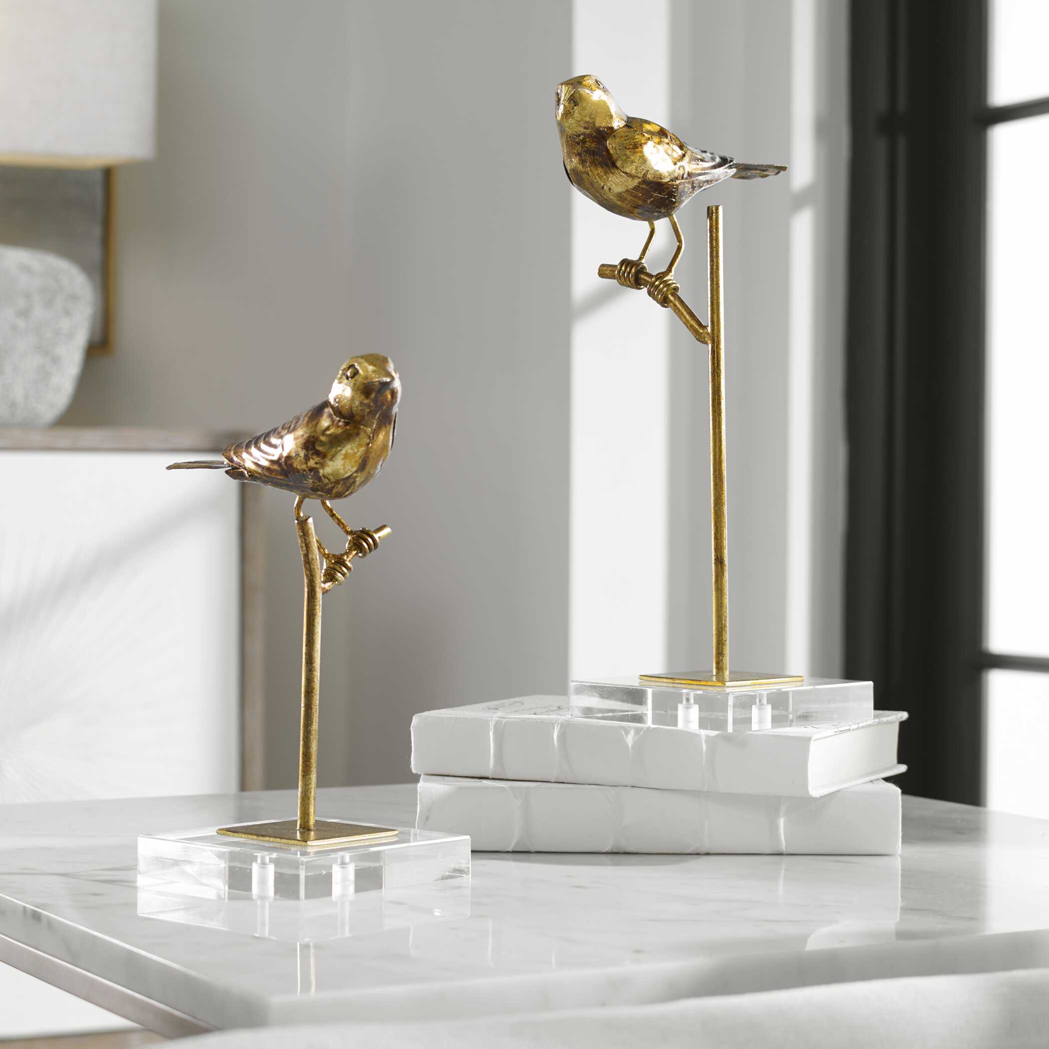 Passerines Bird Sculptures Set/2, Decorative by Uttermost, 6.5" width x 12.83" height x 5.12" depth View 2