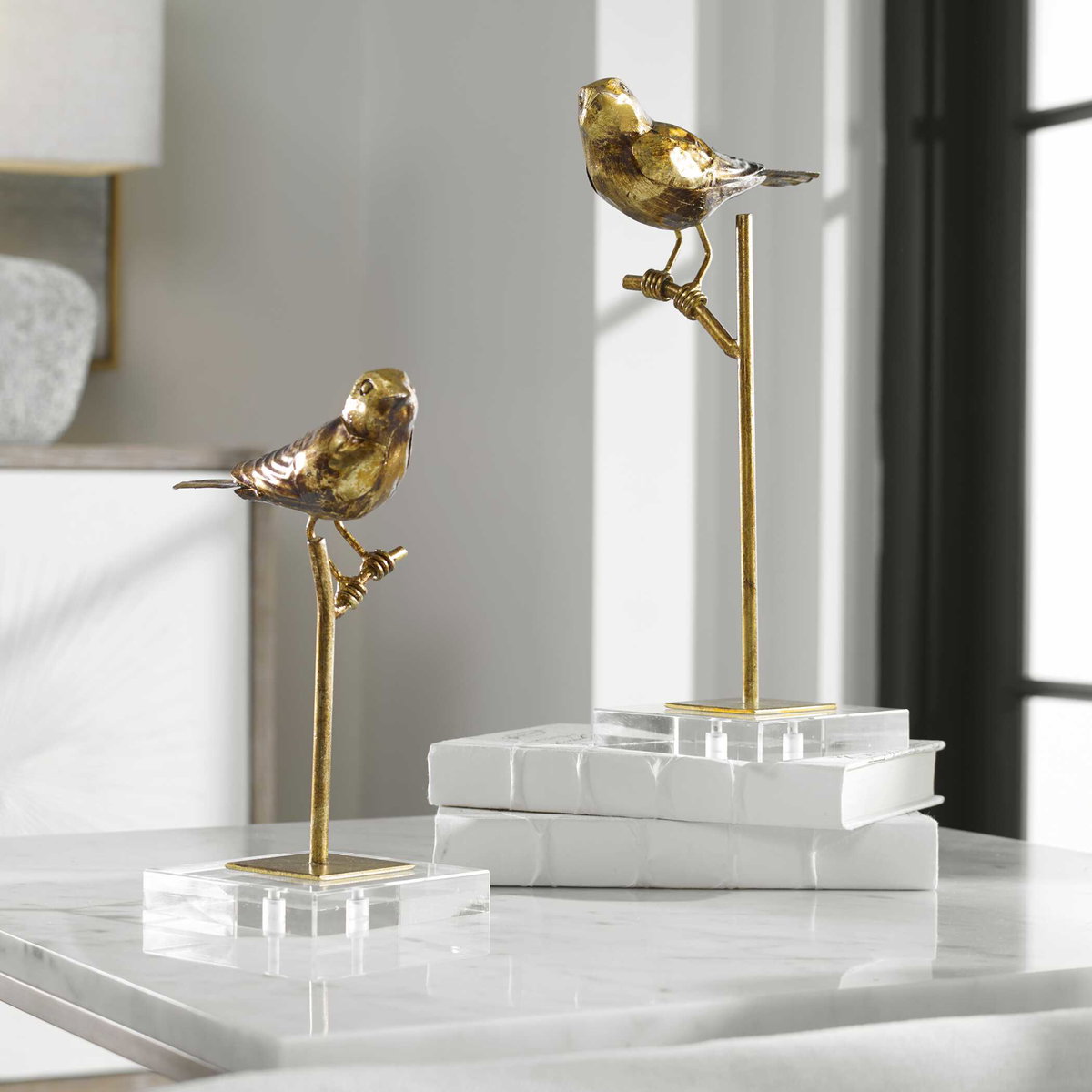 Passerines Bird Sculptures Set/2, Figurines & Statue by Uttermost, 6.5" width x 12.83" height x 5.12" depth View 2