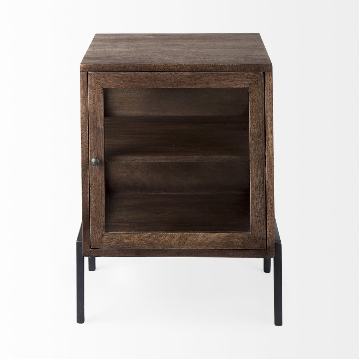 Arelius 20L x 18W x 26H  Medium Brown Wood with Black Metal Frame End/Side Table, Side & End Table by Mercana, 20" length x 18.75" width x 26" height View 5