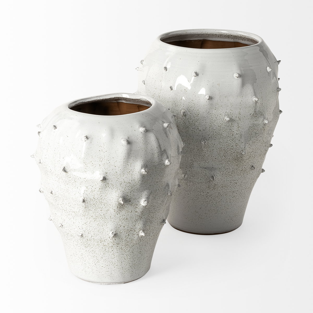 Julian Large Glossy White Ceramic Spoked Vase, by Mercana, 10.04" length x 10.04" width x 13.58" height View 7