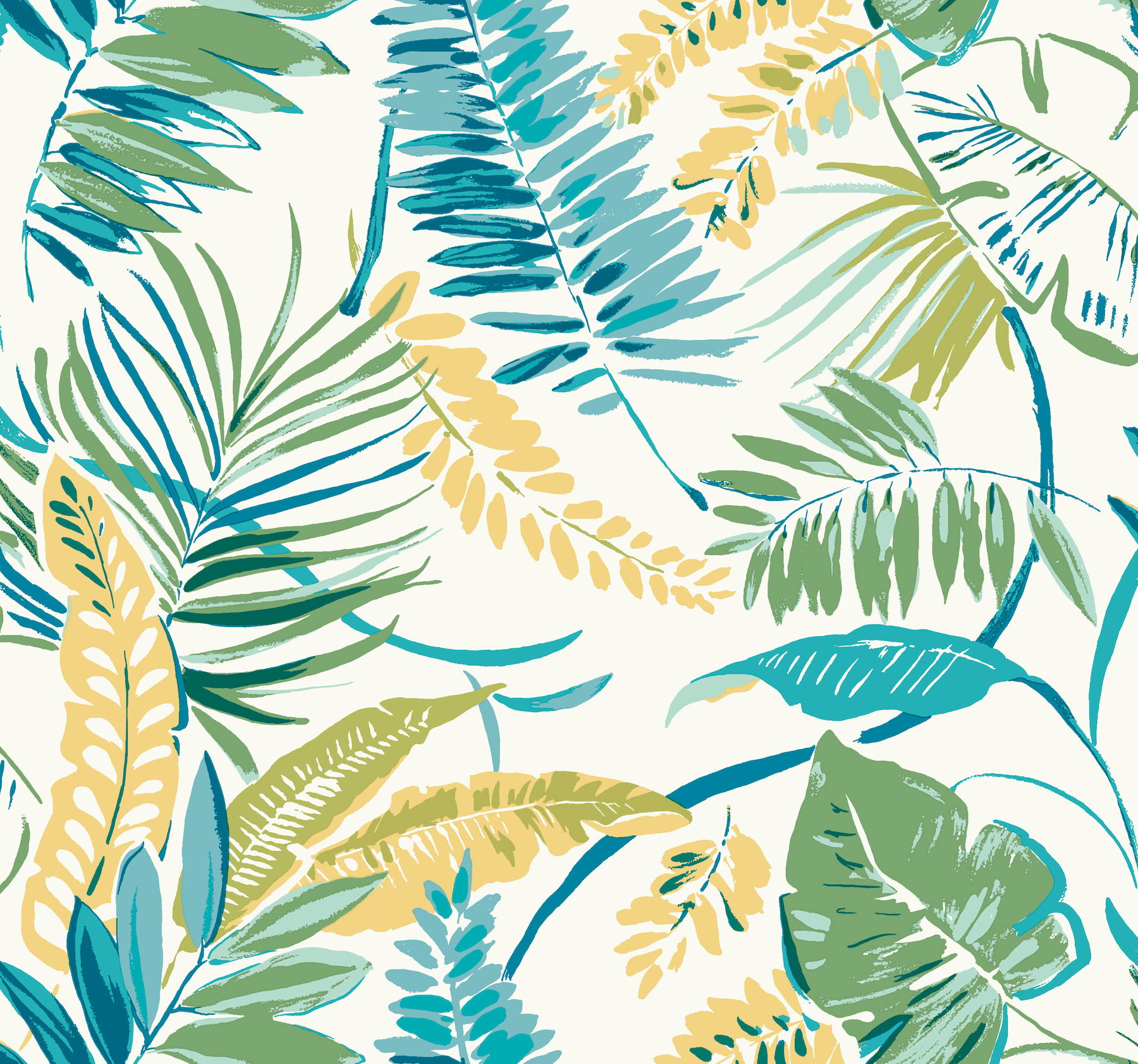 Tropical Toss Aqua & Yellow Wallpaper, by York Wall, 27' length x 2'3" width x 0.02" depth View 1