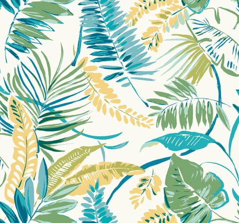Tropical Toss Aqua & Yellow Wallpaper