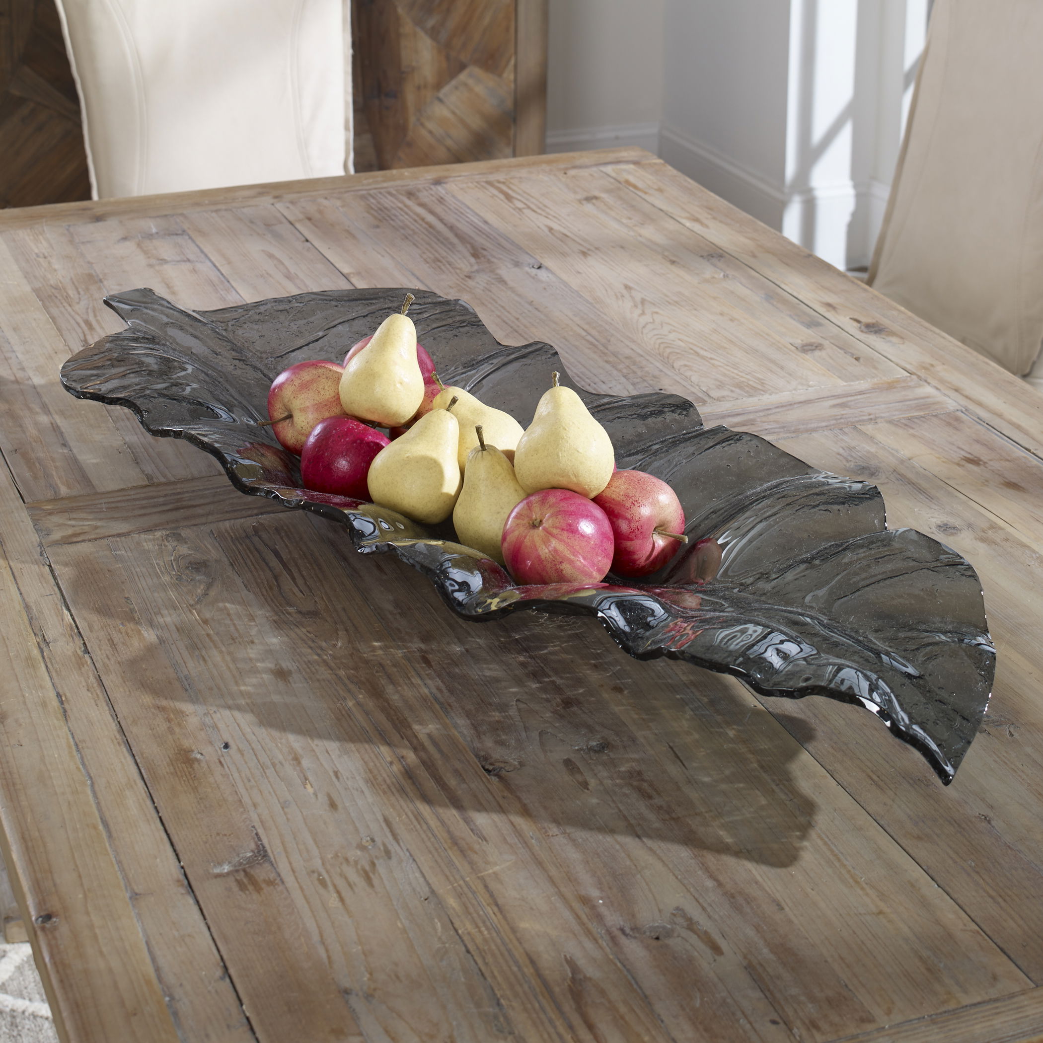 Smoked Leaf Glass Tray, Decorative by Uttermost, 43" width x 4.5" height x 16.5" depth View 2