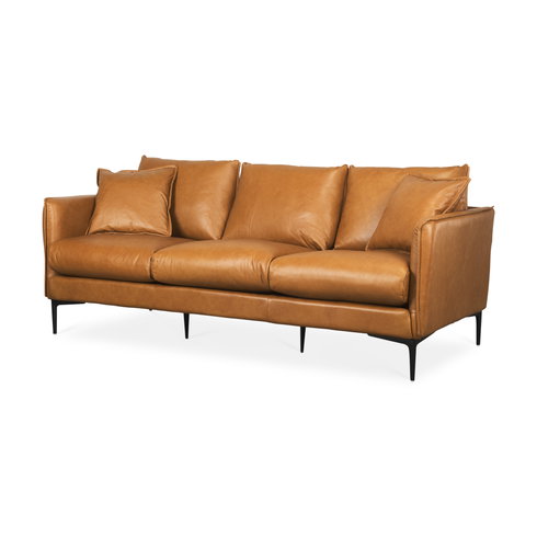 Lake Como 85.8W Tan Leather Three Seater Sofa