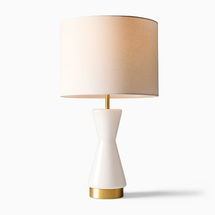 Online Designer Living Room Metalized Glass USB Table Lamp Antique Brass White Linen (27")