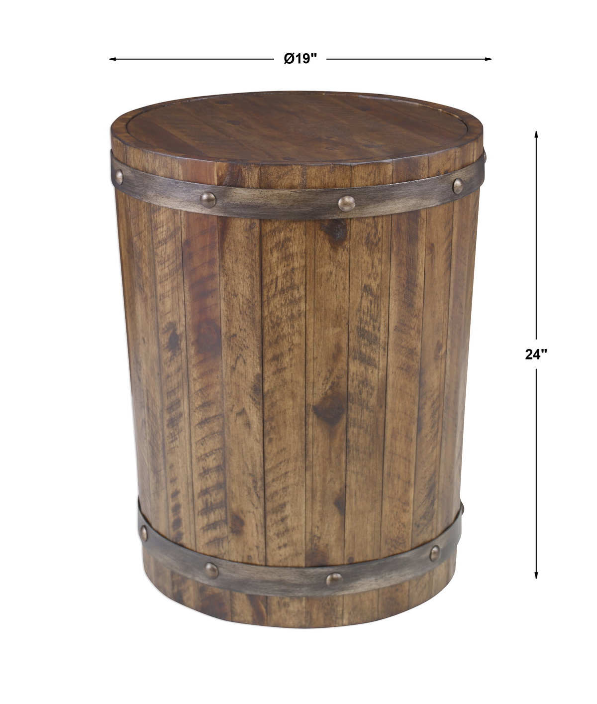Ceylon Wine Barrel Side Table, Side & End Table by Uttermost, 19" width x 24" height x 19" depth View 3