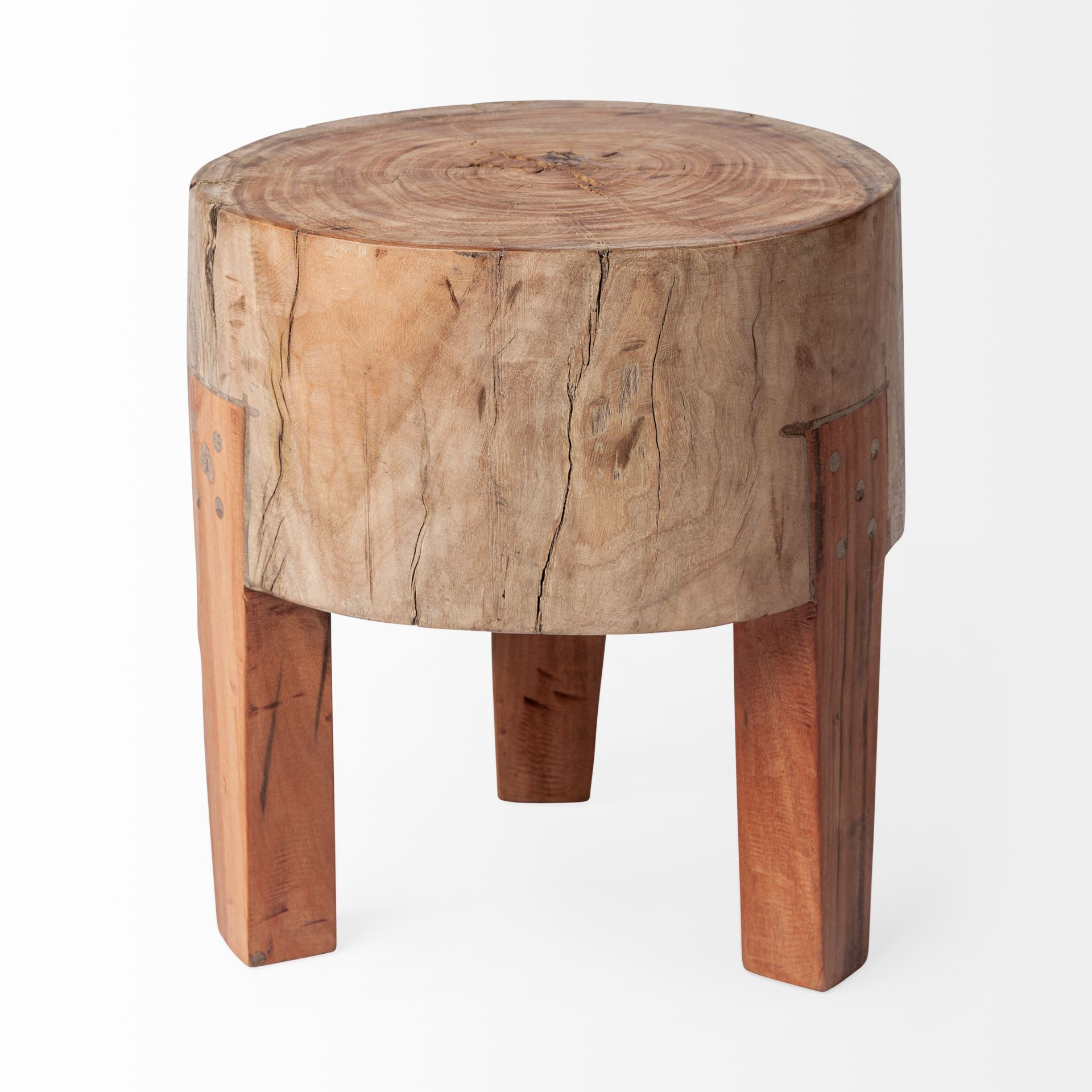 Asco 15'H Rustic Solid Reclaimed Wood Stool, Ottoman by Mercana, 13" length x 13" width x 15" height View 3