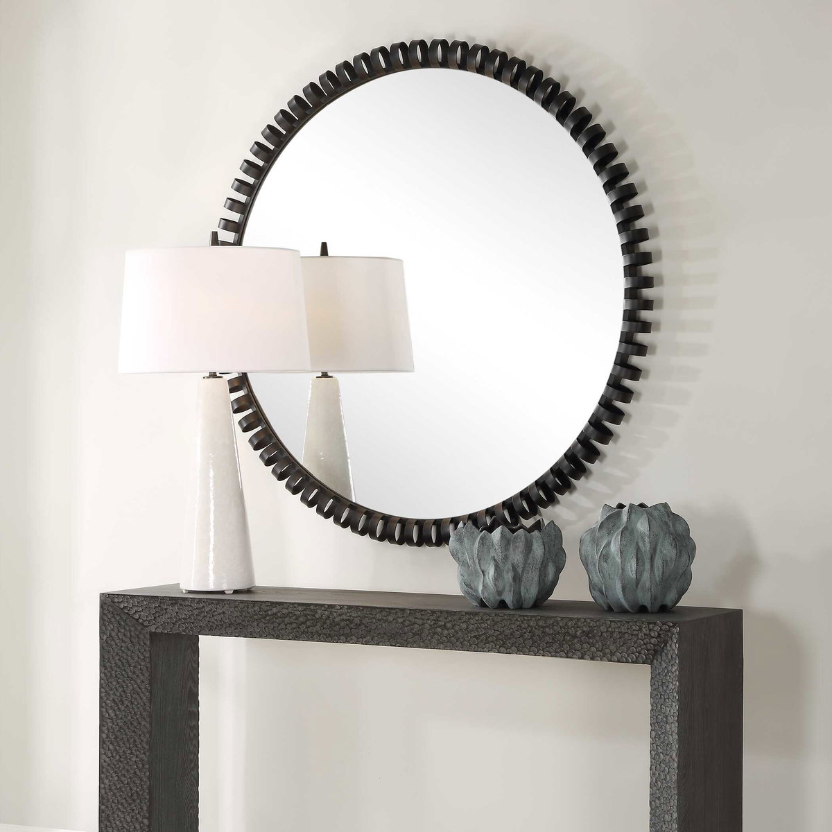 Corona Modern Round Mirror, by Uttermost, 4'2" width x 4'2" height x 3" depth View 4